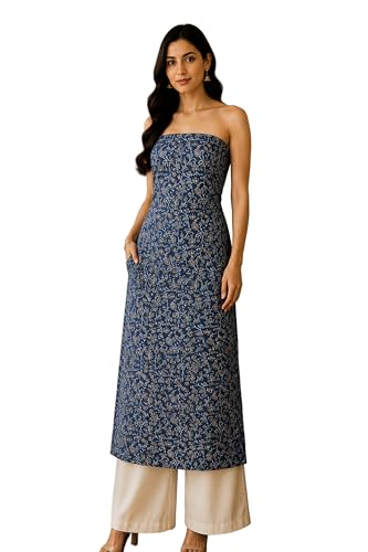 Image of Ethnics of Kutch Womens's Ajrakh Modal Silk Natural Dye Hand Block Print Unstitched Kurta Fabric