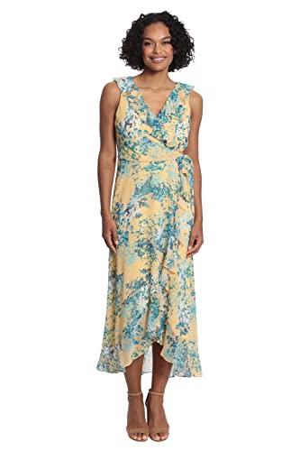 Image of London Times Women's Dresses Ruffle V-Neck and Faux Wrap Maxi Dress
