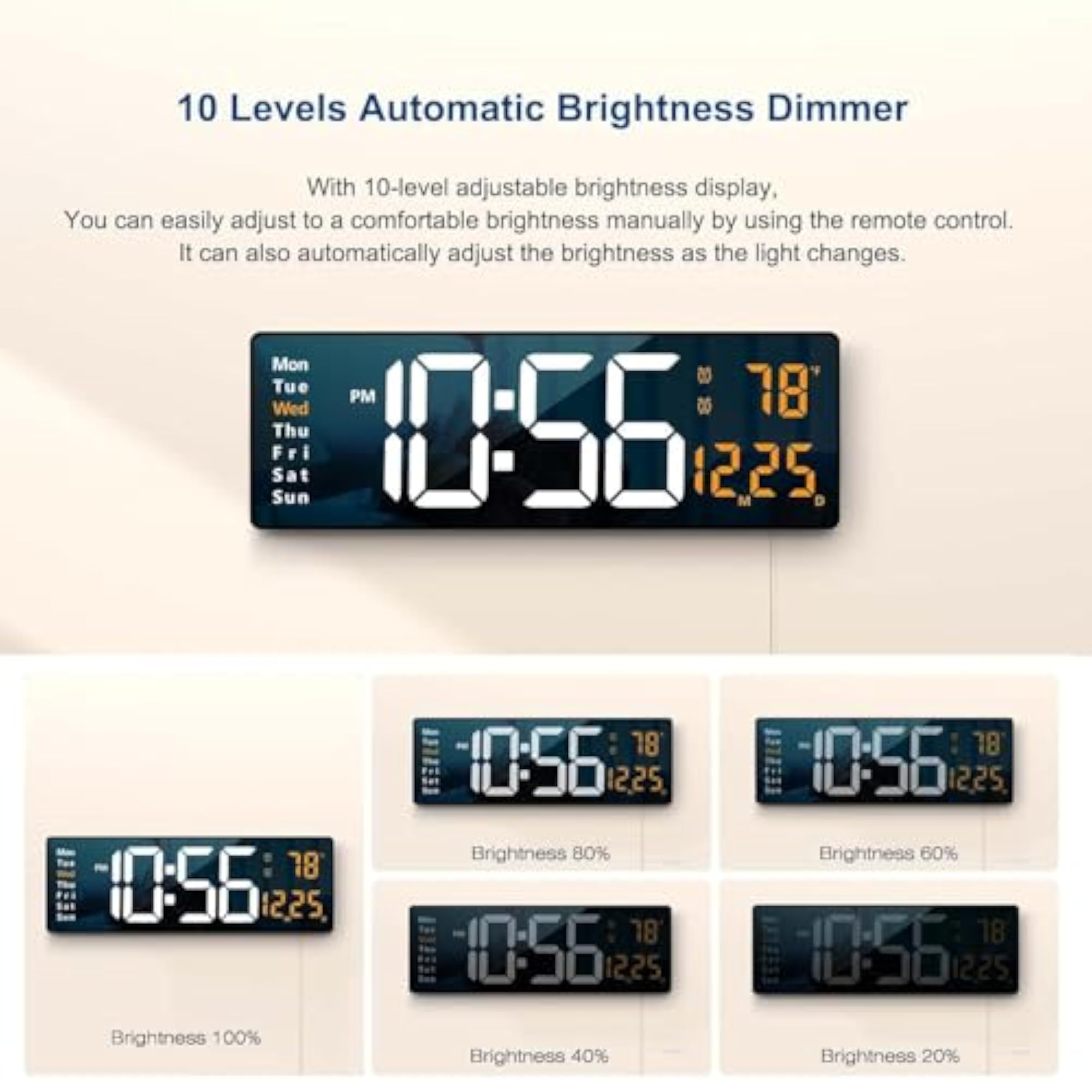 Digital Wall Clock with Remote Control, Large LED Display