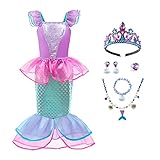 Die Kleine Meerjungfrau Kostüm Mädchen Kinder Arielle Verkleidung Prinzessin Kleid Verkleidungskiste+Krone+Zubehör Halloween Weihnachten Karneval Geburtstag Cosplay Faschingskostüme Rosa 5-6 Jahre