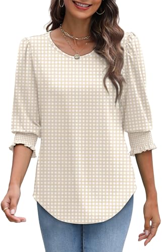 Image of XIEERDUO Blouses for Women Dressy Casual 3 /4 Length Sleeve Womens Tops with Smocked Cuffs