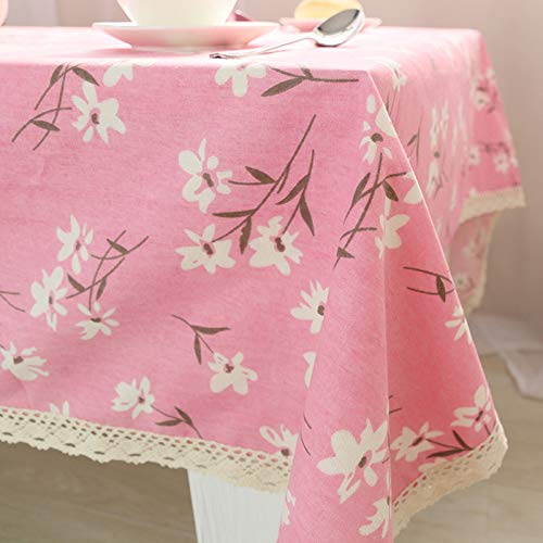 Nappe de table fleurie en coton lin avec dentelle rose finition premium - 6