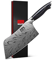 SHAN ZU Coltello da Cucina Professionale 18 cm - Acciaio Giapponese a Polvere 63 HRC - Mannaia da Cucina con Lama a 12° e Manico in Pakkawood - Coltelli Multiuso per Carne, Pesce e Verdure