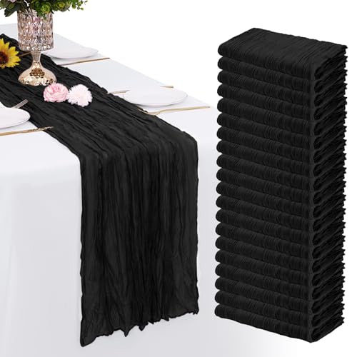 20 Pack Black Cheesecloth Table Runner Gauze Rustic Sheer 35 x 70 inch Black Cheese Cloth Table Runners for Wedding Party Bridal Shower Decor by ACSUIT - Used condition - US$27.22
