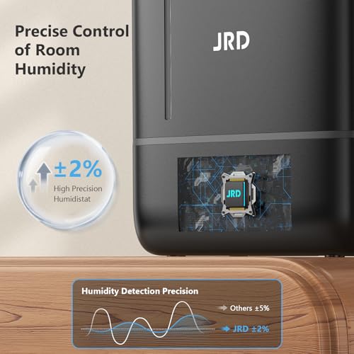 Image of JRD Humidifiers for Bedroom, Ultrasonic Humidifier 4L for Large Room, Cool Mist Top-Fill, 40H Run, 12H Timer, 360 Nozzle, Aroma Diffuser, 7-Color Night Light for Home, Office, Baby, Pets, Plants