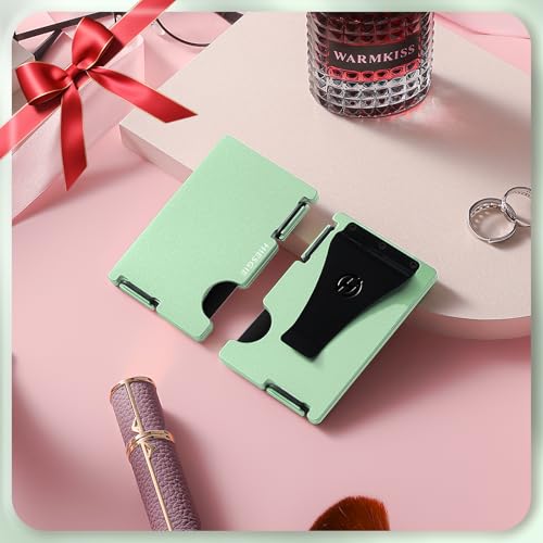 Image of Slim Wallet for Women, Minimalist Card Holder with Money Clip, Metal Front Pocket Wallet, RFID Blocking, Green, PMLC-05