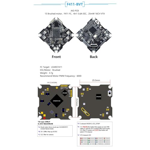 Image of F411 AIO Brushed Drone Flight Controller and ESC 5.8GHz VTX with 8520 Motors and 65mm Propellers Kit