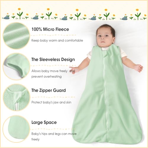 Image of PHF 3 Pack Warm Micro-Fleece Baby Sleep Sack 12-18 Months, Soft Baby Wearable Blanket, 2-Way Zipper Sleeping Bags, Comfy Sleeping Sack for Infant Newborn Boys, Large Size, Oat Milk&Blue&Sage Green