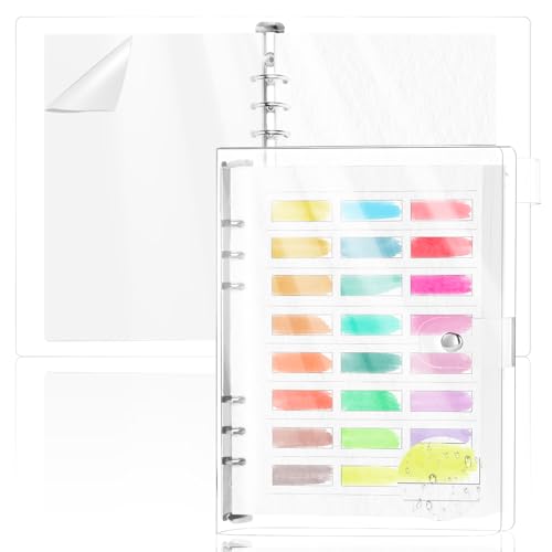 1 Pack Watercolor Swatch Book for Artists 140Lb 100% Cotton 15 Sheets Acid-Free Travel Size Painters Color Diary Spiral-Bound A5 Watercolor Journal Paper for Oil Pastels with Glassine PVC Cover