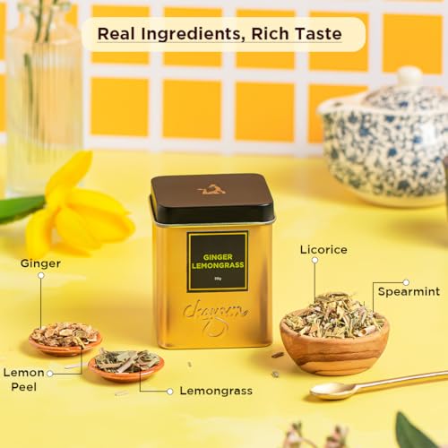 Image of CHAYAM Ginger Lemongrass Infusion - 50g /1.77oz Each | Premium Tin Pack | Refreshing Blend with Lemon Peel, Licorice & Spearmint | Herbal Tisane | Caffeine-Free | 100% Natural Ingredient - Pack of 2