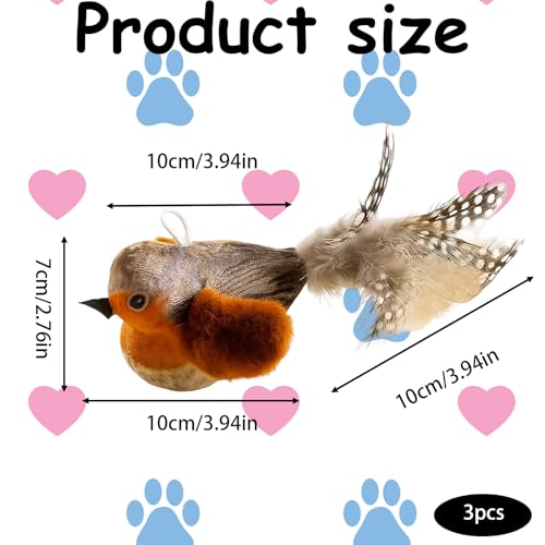 DtgEcd Flying bird Cat Toy, Simulated Chirping Bird Cat Toy for Indoor Cats, 3 Pack Flappy Bird Cat Toys with Hanging Ropes, Blue Gray Brown Green