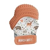 Malarkey Kids Baby Teething Mitten, Munch Mitt Baby Chew Toy - Protects Hands from Chewing & Saliva, Heals Aching Gums, Promotes Sound & Visual Stimulation for Babies Up to 1-Year-Old, Travel Bag Included (Woodland Animals)