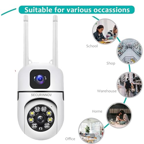 Image of securinnov 4+4MP Smart WiFi PTZ CCTV Camera for Home Outdoor | 360 View | Night Vision | Motion Detection | Two-Way Audio | Wireless Security Camera with Mobile App V380 Pro (Dual Lens Mini Ptz)