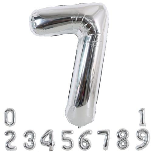 Image of TONIFUL 40 Inch Silver Number 7 Balloon Large Foil 7th Birthday Decorations