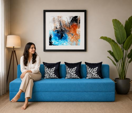Image of Three Seater Sofa Cum Bed 5x6 Ft with Soft Foam Cushioning, Comfortable Foldable Sofa Bed for Living Room, Bedroom, Guest Room & Office(Turquoise Blue)