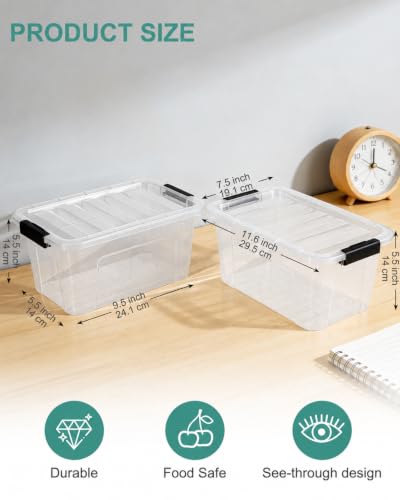 Image of EOENVIVS Plastic Storage Bins with Lids 6 Pack, 6.7 Quart Storage Containers With Black Buckle Latch, Stackable Storage Organizers for Home Pantry Office Classroom Organization, Clear