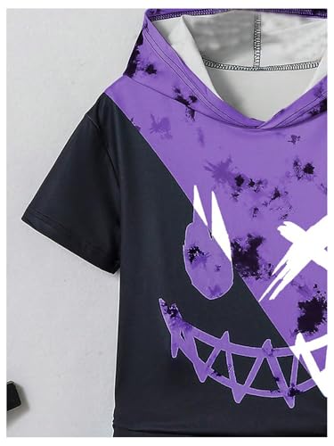 Image of WDIRARA Boy's Two Piece Graphic Print Hooded Neck Tops and Track Shorts Clothing Set