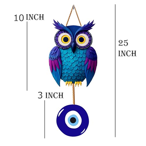 Image of GENXTRA Blue Owl with Evil Eye Charm - MDF Home Wall Decor MDF Wall Hanging Signs for Home Entrance, Drawing Room, or Balcony | Decorative Plaques for Housewarming (HOME 06)