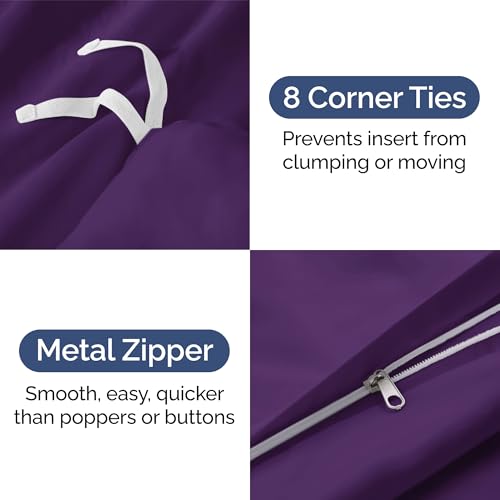Image of Duvet Cover Full Size Set - Extra Soft Full Duvet Cover 80 inch x 90 inch with 2 Pillow Shams for Women, Men, Kids & Teens - Hotel Luxury, Easy-Care w / Zipper Closures & Ties - Comfy and Breathable (Purple)