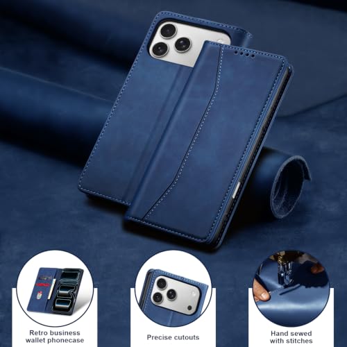 Image of Jasonyu Flip Wallet Case for iPhone 17 Pro,Leather Magnetic Folio Cover with Card Holder,Kickstand - TPU Shockproof Durable Protective Phone Case,Blue