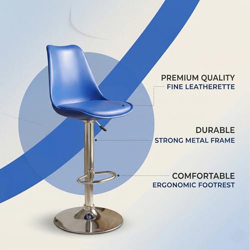 Image of activa Rapid Bar Stool Chair with Height Adjustable Design, Padded Seat & Footrest | Modern Metal Counter Stool for Kitchen, Home, Bar & Cafe Seating | Durable Comfort Chair (Blue, Set 2)