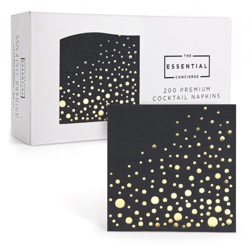 Black and Gold Cocktail Napkins, 200 Black Party Napkins, 5x5 Inch