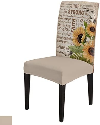 Fantasy Staring Dining Room Chair Covers Set of 4 Sunflower on Retro Cure Quotes Stretch Removable Washable Chair Protector Covers for Kitchen/Hotel/Wedding/Ceremony