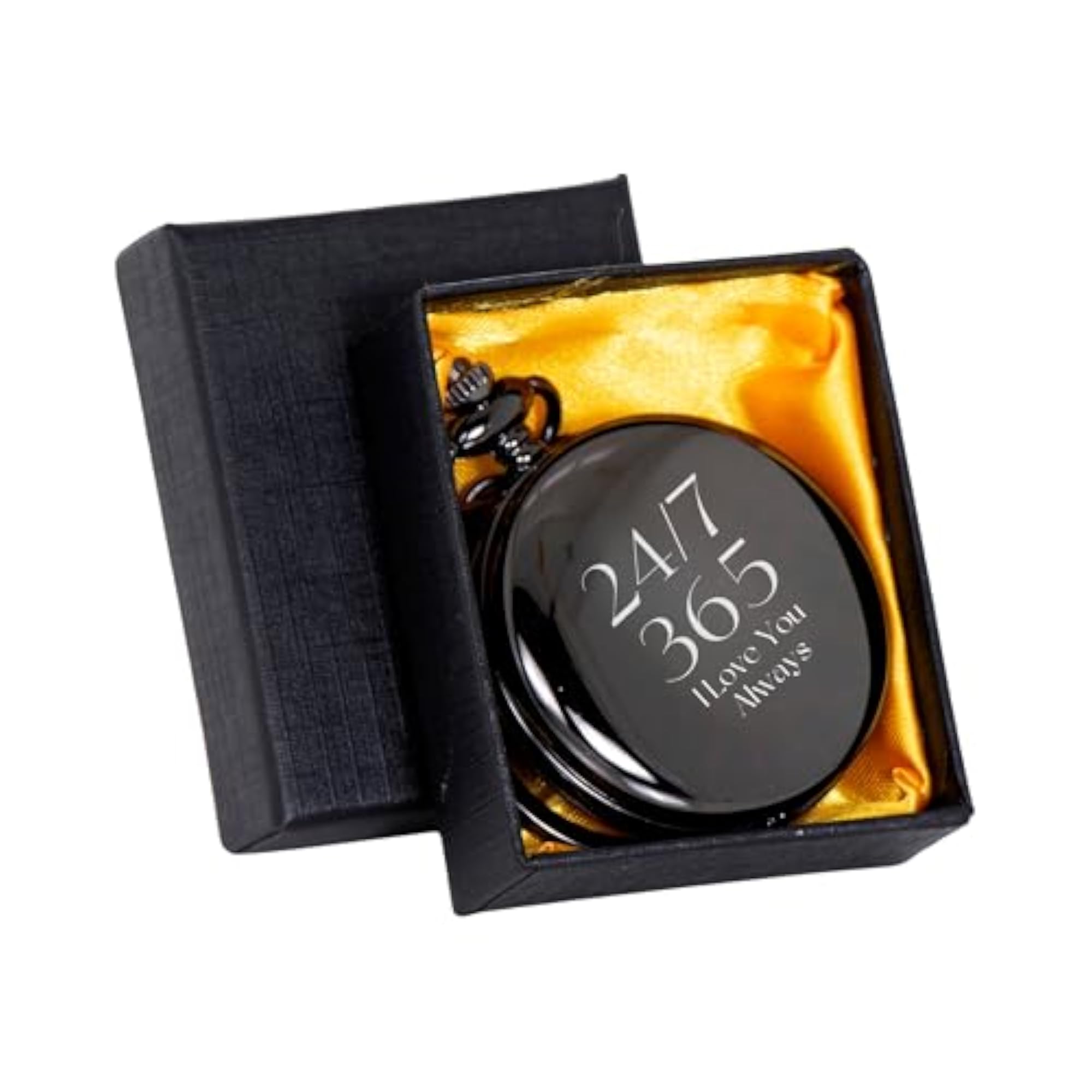Antique Pocket Watch with Valentine 24/7 Design, Black