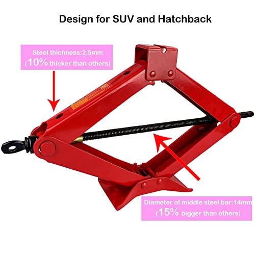Car Jack,Scissor Jack 2.5 Tons (5500 Lbs),Heavy Duty Car Stand Portable Car Lift For Suv Hatchback,2500Kg Max Height 17 Inch(43Cm), Emergency Use, Steel Construction Camper, Red #TOP1