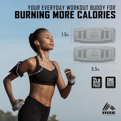 Image of RBX 2lb Walking Weights Pair (1lb Each), Soft Hand Weights with Reflective Safety Straps, Ergonomic Grip & Breathable Fabric, Add Resistance to Walking, Jogging & Aerobics