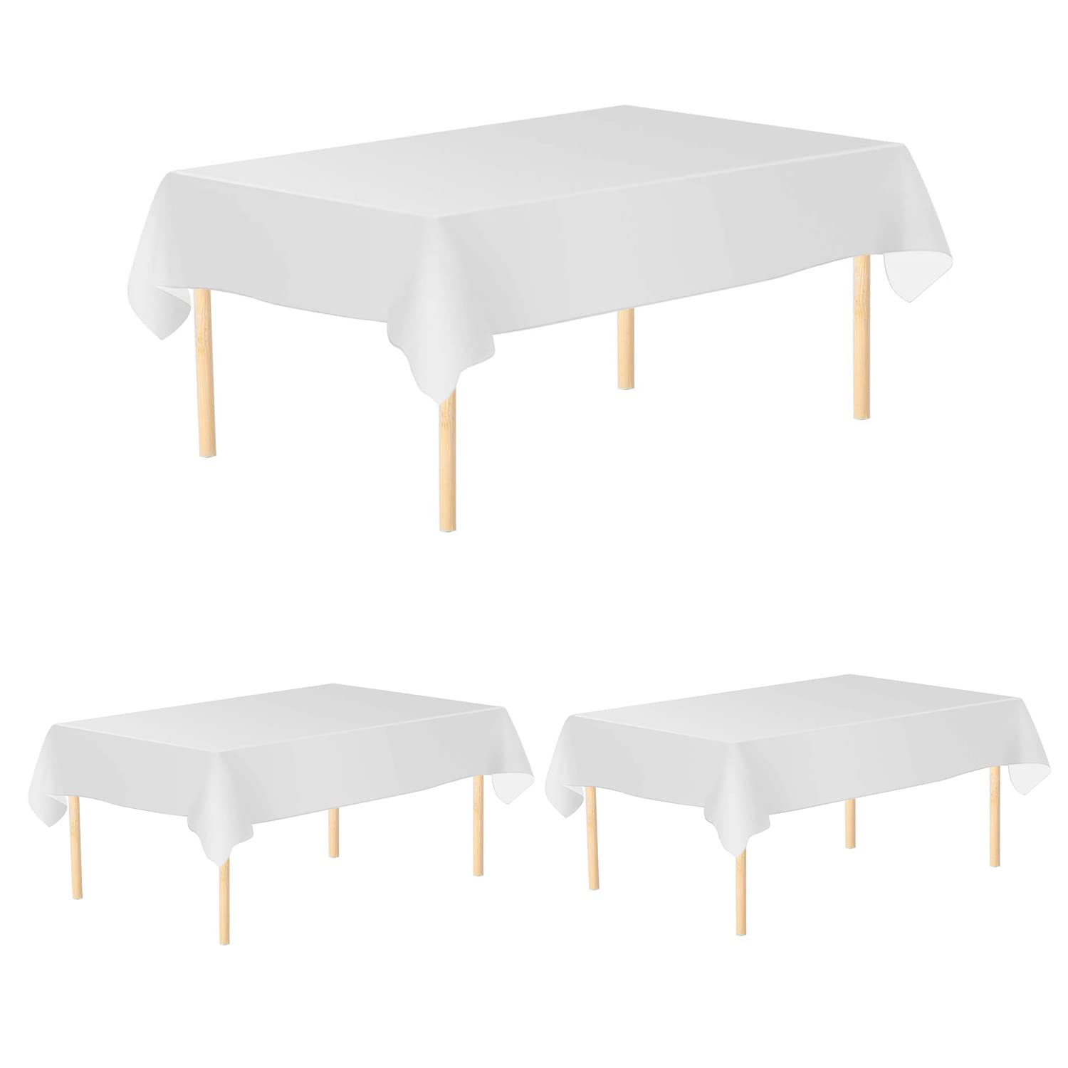 Trimming Shop 54" x 108" Disposable Plastic Table Cover - Waterproof Rectangular Table Liner, Spill-Proof, Wipe Clean Kitchen Table Protector, White - Pack of 3 — image 1