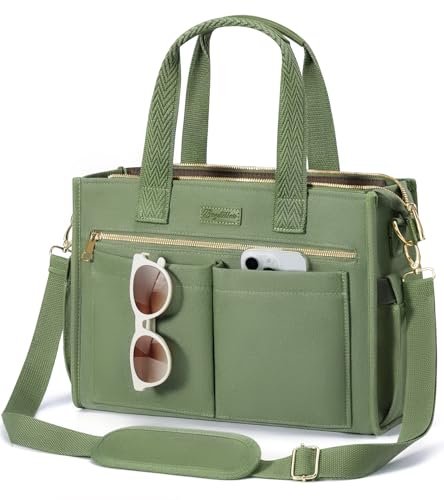 Canvas Tote Bag for Women, 15-Pocket Large Crossbody Handbag Bible Laptop Bag Zipper Bookbag for Teacher Work Travel College