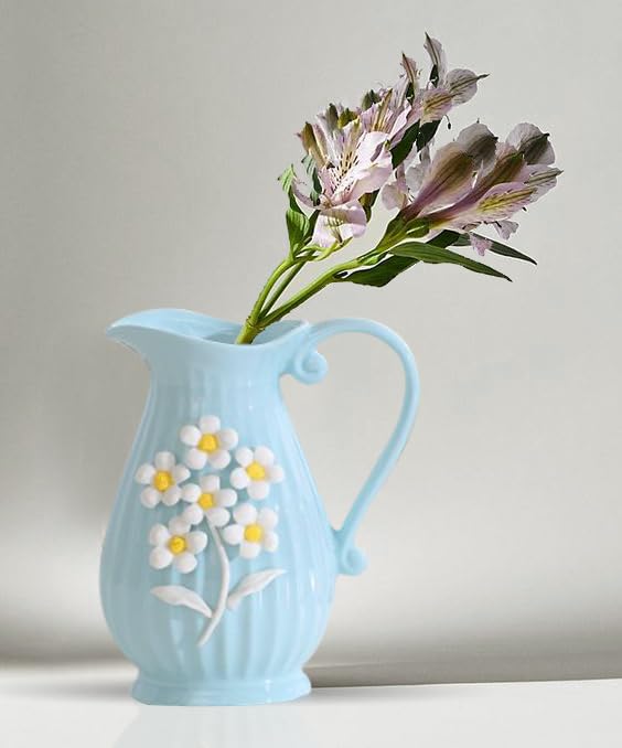 Image of Amazon Basics Modern Decorative Ceramic Vase with Handle | for Home Decoration (Sky Blue)