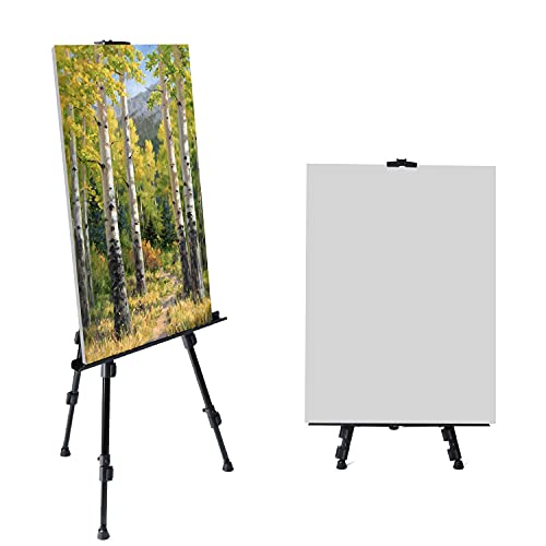 T-Sign 72 Inch Tall Folding Easel Stand For Display, Aluminum Metal Tripod Art Easel Adjustable Height From 22 To 72 - Instant Poster Easels For Painting Canvas - Floor Standing Easel, Black With Bag #TOP7