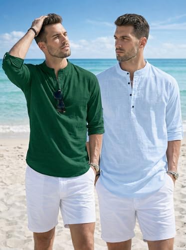 Image of Men's Cotton Blend Straight Kurta Shirt Combo with Mandarin Collar - Slim Fit Casual Short Kurti Set Featuring Textured Slub Fabric and Roll-Up Full Sleeves