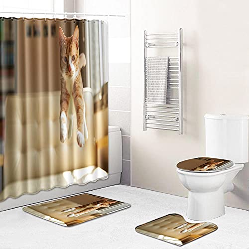 Claean-Acces-Home Wc Deckelbezug Katze Badezimmer Vierstöckiges Rutschfester Schlauchvorhang Badetuch Schlafzimmer…