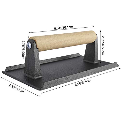 Yaesport Cast Iron Grill Weight/Bacon Press with Wooden Handle, 8 x 4-Inch Grill Press for Bacon, Paninis, Sandwiches and Vegetables, Set of 2