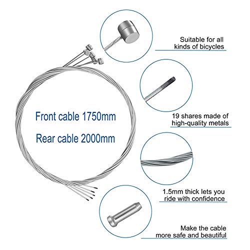 Wstpo 10PCS Bike Brake Cable, Premium Bicycle Brake Cables Bicycle Brake Line with Complete Spare Parts, Including 10 End Caps and 10 End Ferrule, Employed to Mountain or Road Bike