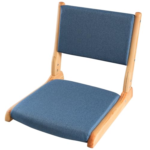Image of Japanese Floor Chair with Back Support, Foldable Meditation Chair, Legless Tatami Chair with Cushion, Floor Seat for Living Room, Bedroom, Bay Window (1, Blue)