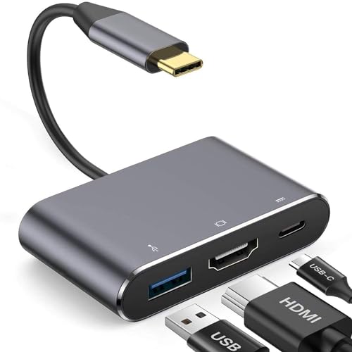 Image of USB HUB Type C to HDMI Hub 3 in 1 Adapter in Metal, Multi Port 4K HDMI, PD Charging Type C Port for MacBook, Chromebook, DELL,HP & Other Type C Phones & Devices (USB C to 3 in 1 HDMI HUB)