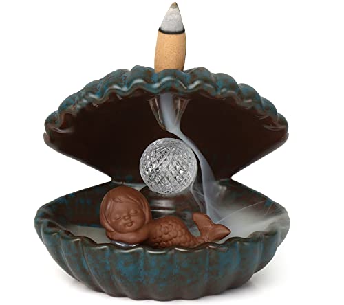Oursky Mermaid Incense Burner Ceramic Handmade Backflow Incense Holder With 20 Incense Cones Aromatherapy Ornament Burner For Christmas Day Home Decor Office Yoga Meditation #TOP6