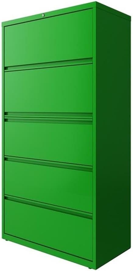 BOWERY HILL 36-Inch Wide 5-Drawer Lateral File Cabinet, Screamin' Green, Heavy-Duty Steel Construction, Interlock System, Precision Ball-Bearing Suspension, Roll-Out Shelf, Office Filing Organizer
