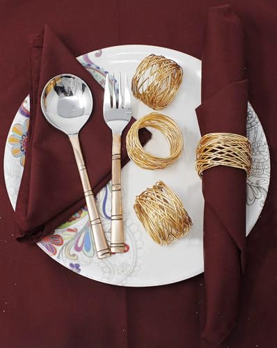 Image of SKAVIJ Handmade Twisted Wire Mesh Napkin Rings Holders Decor Dinner Party Wedding Thanksgiving Christmas Gathering (Gold 6pcs)