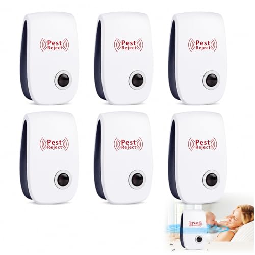 Pack de 6 Repelentes Ultrasónicos de Plagas, Repelente enchufable para interiores, Efectivo Contra Hormigas, Ratones, Cucarachas, Mosquitos, Arañas y Moscas, Seguro para Personas y Mascotas