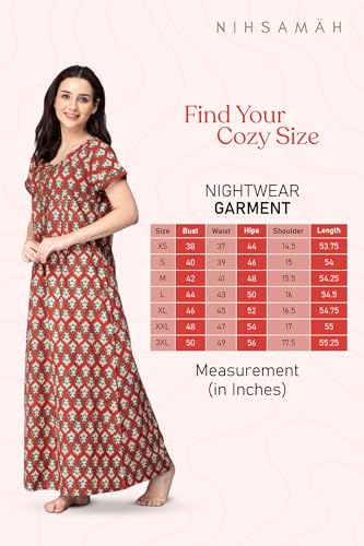 Image of NIHSAMAH Cotton Nighty for Women with Pocket, Premium Printed Long Nighty | Comfortable & Fancy Sleepwear /Nightwear