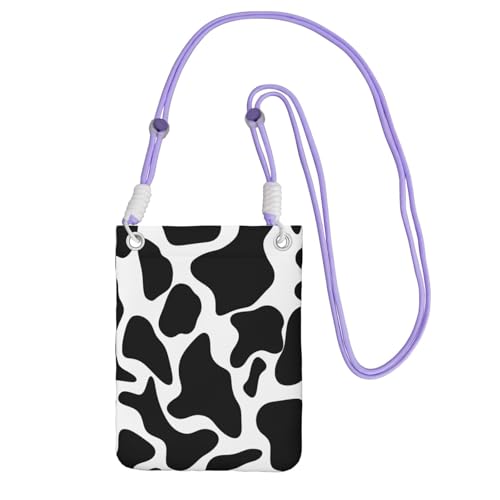 Pochette téléphone pour femme et sac à main violet à motif de vache avec bandoulière