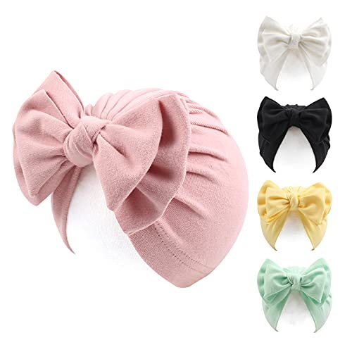 Image of Peecabe Cotton Newborn Baby Girl Hospital Hat Infant Caps Bow Baby Beanie Hats for Girls Spring Summer 0-36 Months