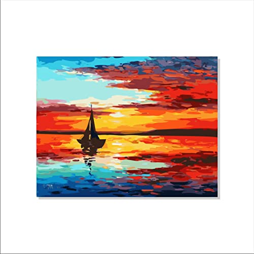 Image of RANGOLI 100% Cotton Stretched Canvas Painting 400 GSM, Framed Boat Scenery Canvas Abstract Wall Art for Living Room, 3D Paintings for Wall Decor (12 x 18 Inch With Frame)