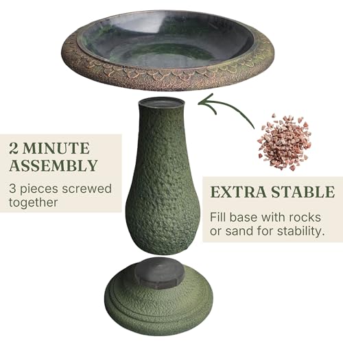 Austram Tall Bird Bath for Outside 23 Inch Roman Green - Stone-Resin Composite Pedestal Birdbath Bowl - Decorative Standing Outdoor Garden Decor for Front Porch Patio Yard Backyard Lawn Ornament by Austram - Used condition - Image 7
