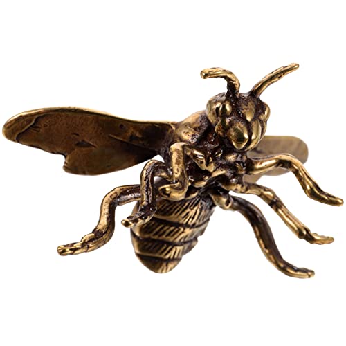 Wakauto Brass Bee Figurine Retro Miniature Insect Statue Feng Shui Animal Garden Sculpture Desktop Ornament For Spring Easter Home Decor Golden #TOP1
